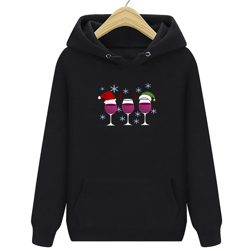 

Christmas Red Wine Glasses Print Sweatshirt Women Hoodie Harajuku Youth Clothing Korean Streetwear Women Long Sleeve Punk Loose