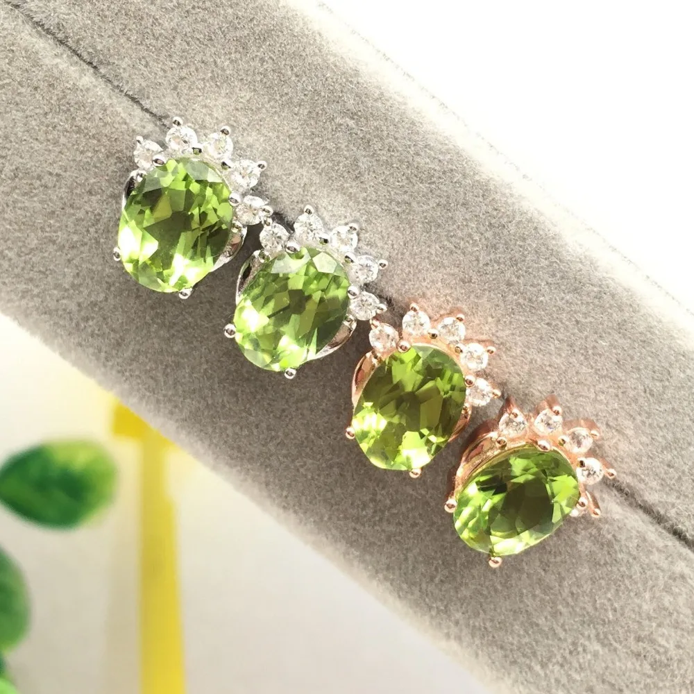 925 Sterling Silver Earrings Oval Natural Green Peridot Birthstone Stud for Women Fine Jewelry | Украшения и аксессуары