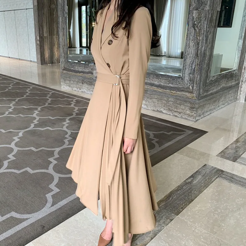 Женское платье с длинным рукавом вертикальное асимметричное плиссированное