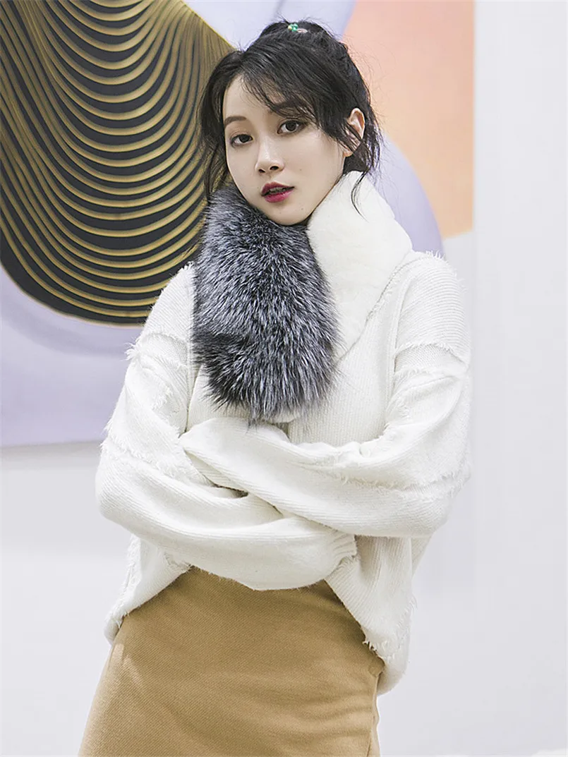 100% натуральная из меха черно бурой лисицы Шарфы Воротник аксессуарами реальный