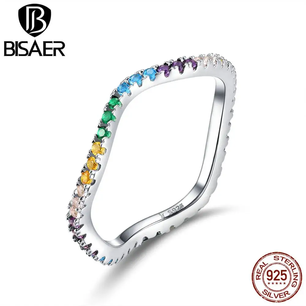 BISAER 925 пробы серебряные лучистые сердца, сияющая Орхидея эмаль& Cerise кристаллы Кольца для женщин обручальные ювелирные изделия