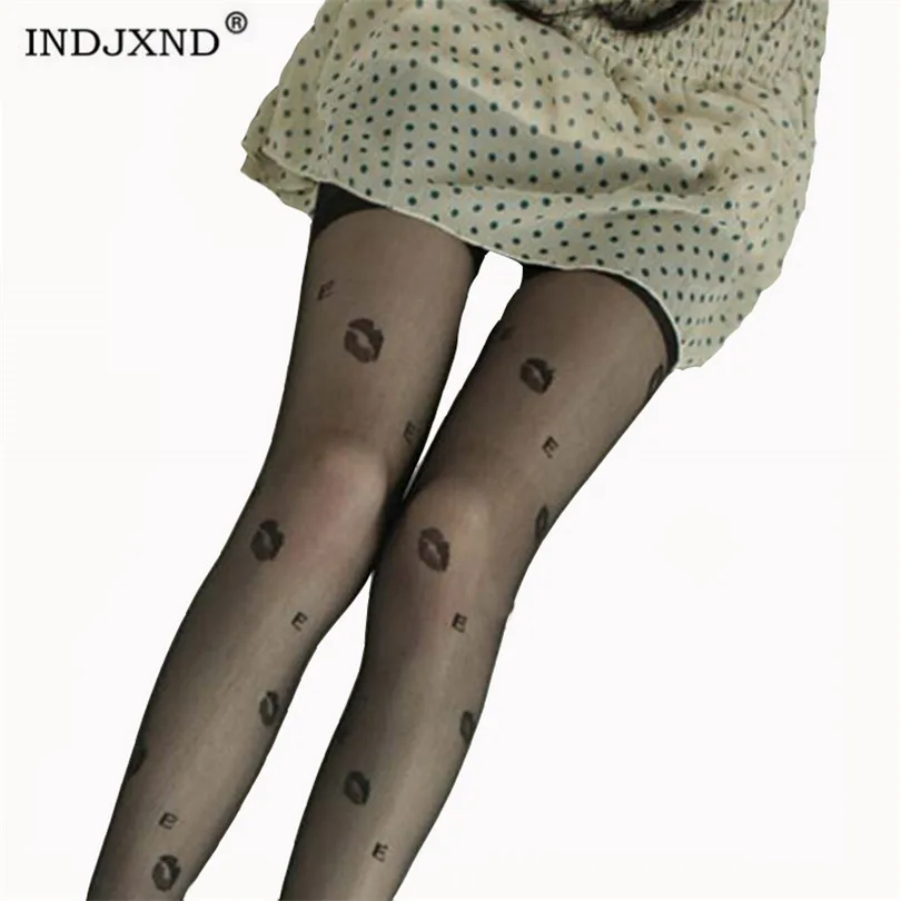 Осенние Колготки чулки колготки женские с принтом целующиеся губы татуировкой