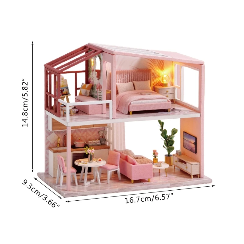 

Architecture Model Building Kits Dollhouse with Furniture LED Miniature Wooden