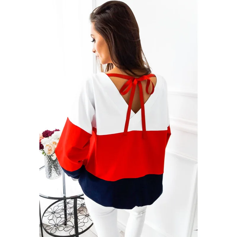 Осенние модные женские толстовки повседневные Лоскутные пуловеры с длинным