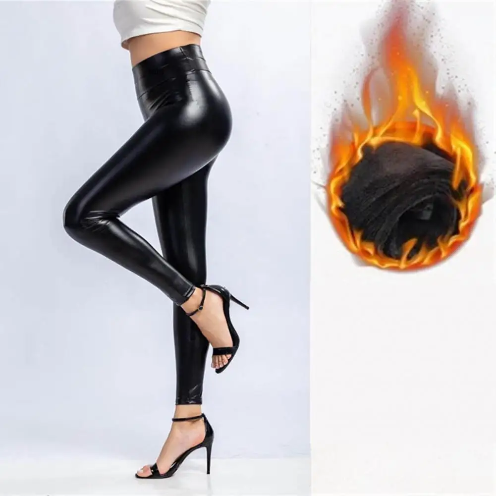 

Faux Leather Leggings Tights Women's Pants High Waist Polyester Elastic Comfortable Women Pleather Trousers for 2021 New