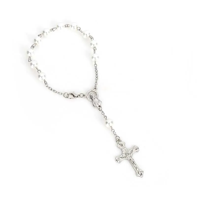 60 шт./розовый Религиозный браслет с искусственным жемчугом и кристаллами детский