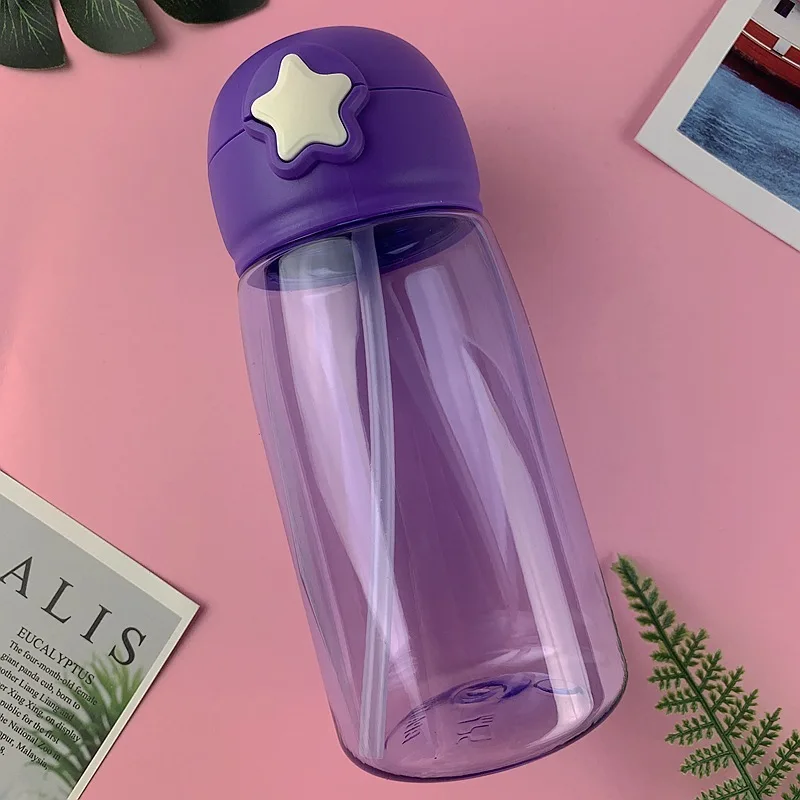 Детская бутылка для воды чайник мультфильм милый напиток пластиковая Спортивная бутылка с соломинкой портативная детская чашка - Цвет: Violet
