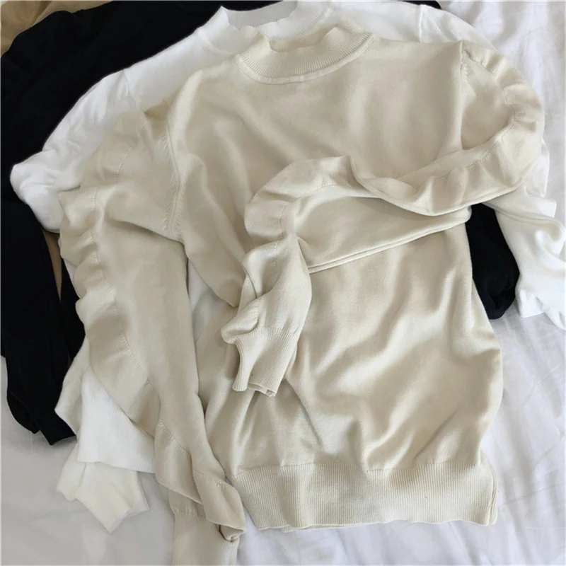 Chic Half-turtleneck Women Sweater Fashion Pleated Sleeve Female Knitting Tops 2019 Autumn Winter Jumpers femme | Женская одежда