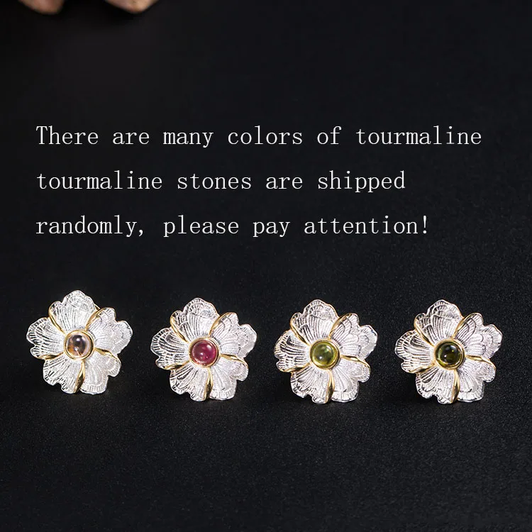 Женская/Мужская брошь в виде лотоса из натурального турмалина серебра 925