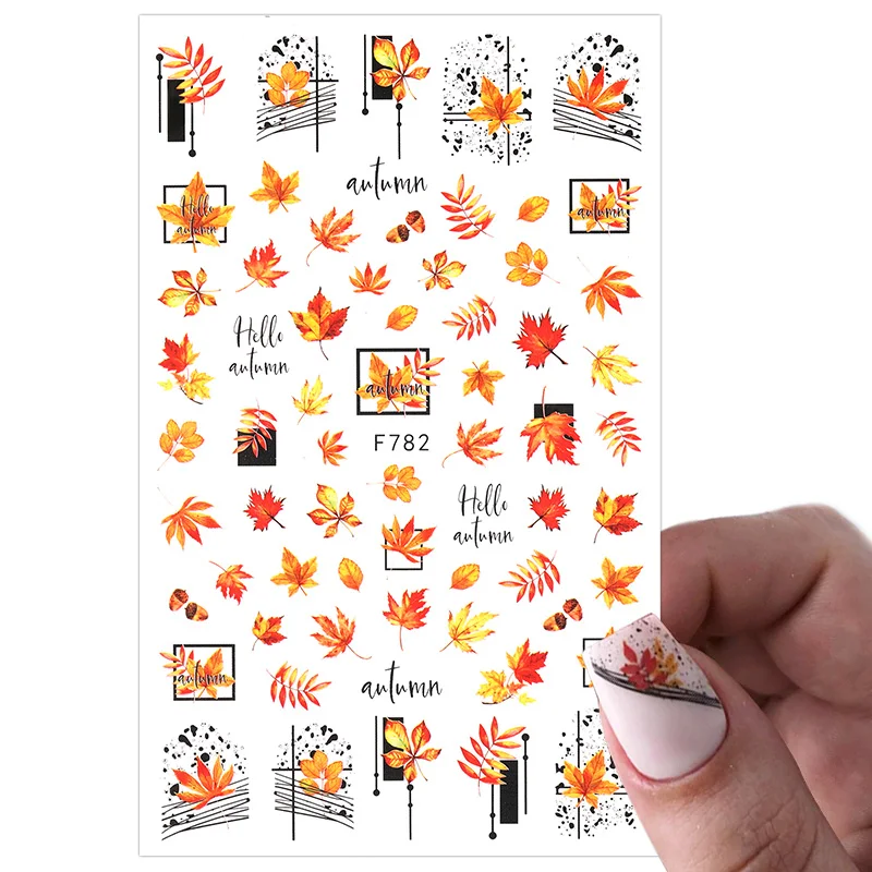 

1 Sheet Maple Leaves 3D Nail Stickers Fall Leaf Flowers Line Sliders For Nails Self Adhesive Stickers Autumn Manicuring Decals