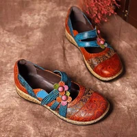 vintage floral splicing colored stitching hook loop flat shoes spring summer casual women flat shoes new