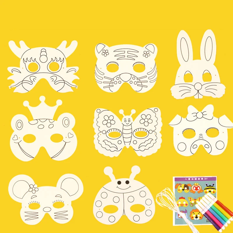 8Pcs DIY Cartoon Animals Painting Masks Color Kindergarten Graffiti Art Creative Drawing Educational toys for Children Kids Gift | Игрушки и
