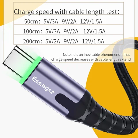 Кабель Essager USB Type C 3 м кабель для быстрой зарядки USBC кабель Type-C для Xiaomi Redmi Note 8 7 Samsung мобильный телефон USB-C зарядное устройство