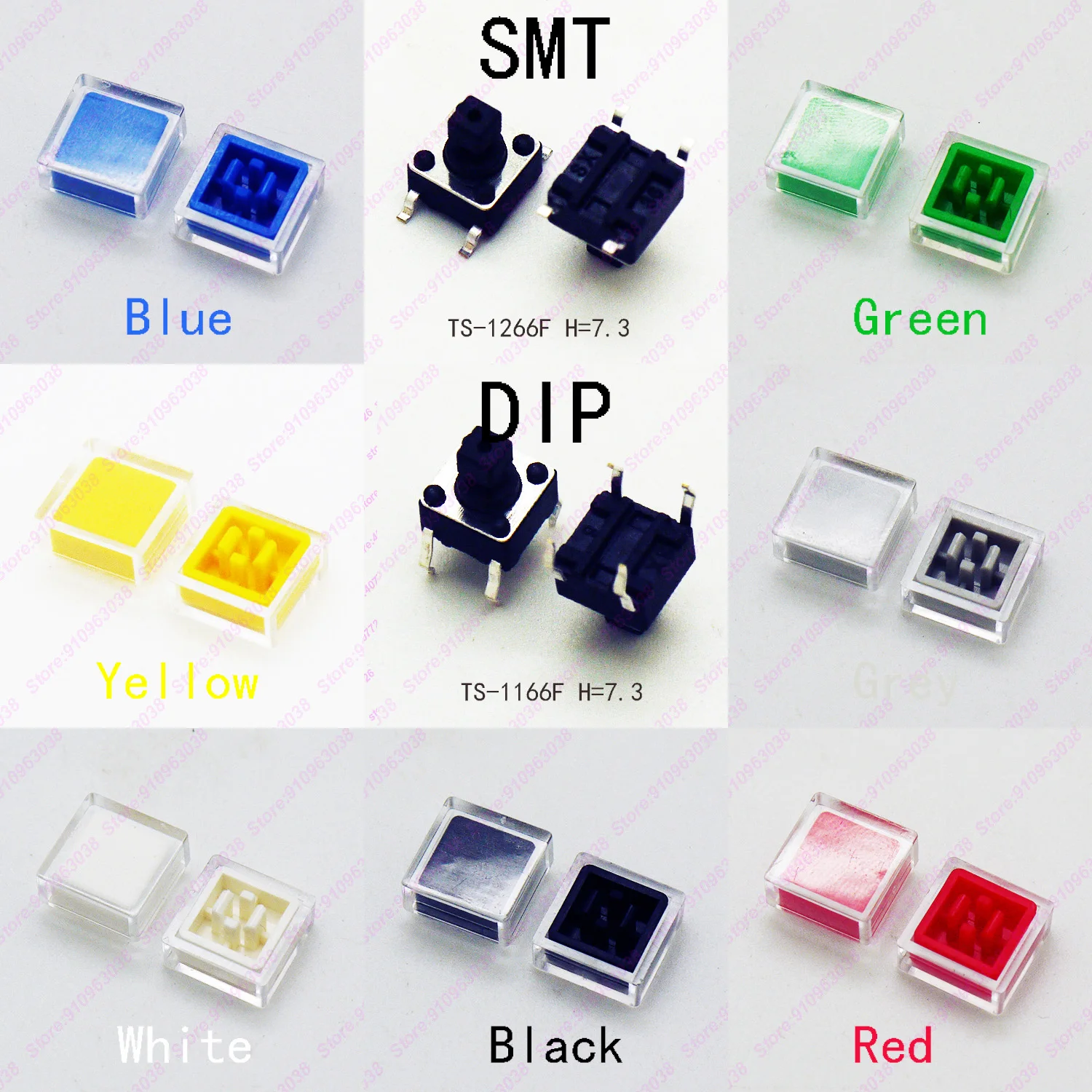 

1000PCS 6x6x7.3mm (H=9.8MM With 2Square Caps) 4PIN DIP or SMT Tactile Button Tact Button Momentary Mini Key Button Switch