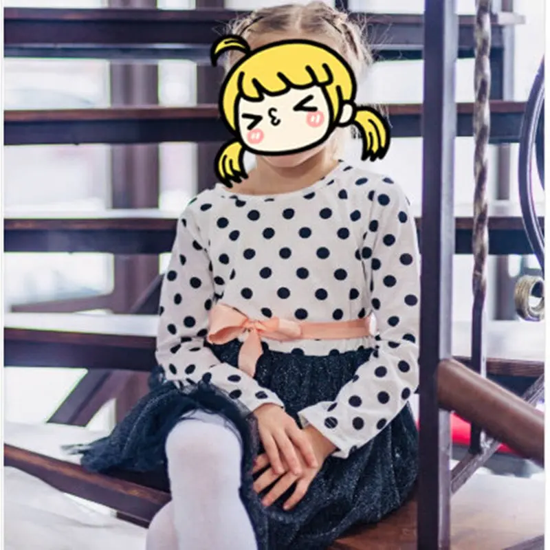 Модные Повседневные платья в горошек для девочек Осенняя детская одежда с