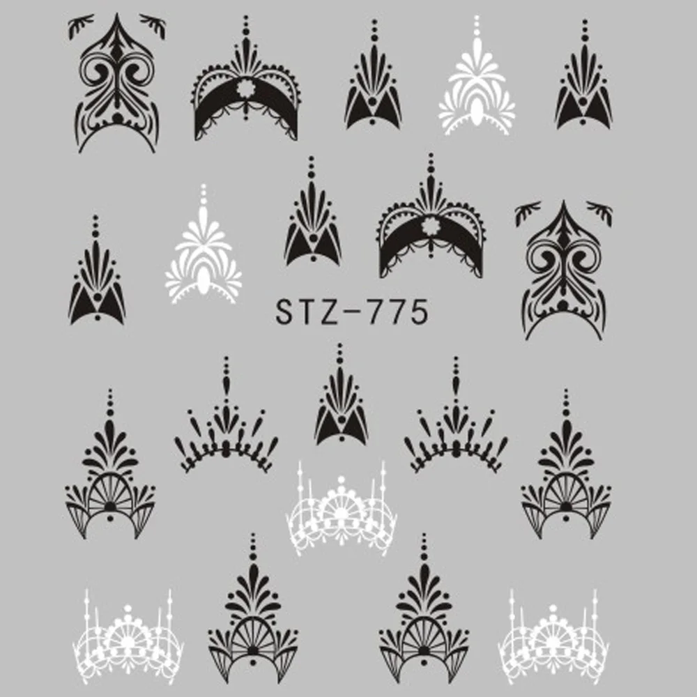 

2 Sheet Jewelry Flower Water Decal Black Sticker For Nail Pattern Painting Wrap Paper Foil Tip Tattoo Manicure SASTZ766-778