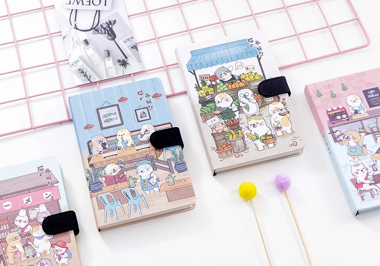 Kawaii записная книжка с магнитной пряжкой, записная книжка с милым котом, дневник с пулями, кавайные записные книжки, кавайные канцелярские школьные принадлежности