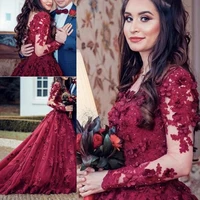 2022 new sexy burgundy ball gown quinceanera dress sheer neck lace 3d appliques beaded sweep train plus size prom evening gowns