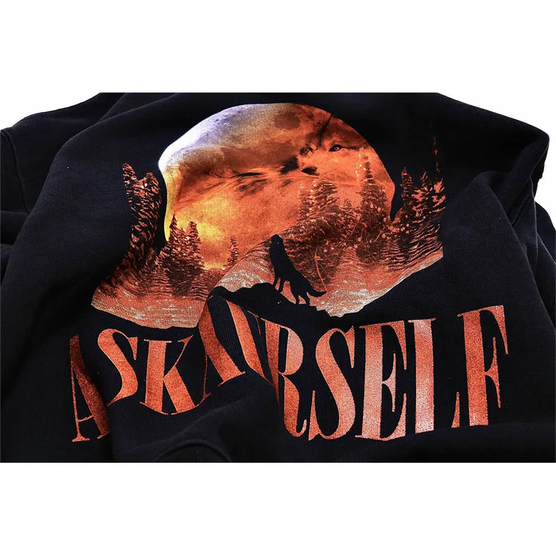

Blood Moon Night Wolf Printing Askyurself Hoodie Hoody Men Women 1:1 Heavy Fabric Askyurself Pullover Vintage Sweatshirts