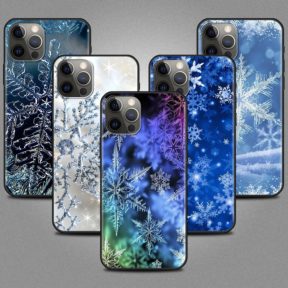 

Winter Snowflakes Case For Apple iPhone 11 13 12 Pro 7 XR X XS Max 8 6 6s Plus 5 5S SE 2020 Black Soft Phone Cover Bag