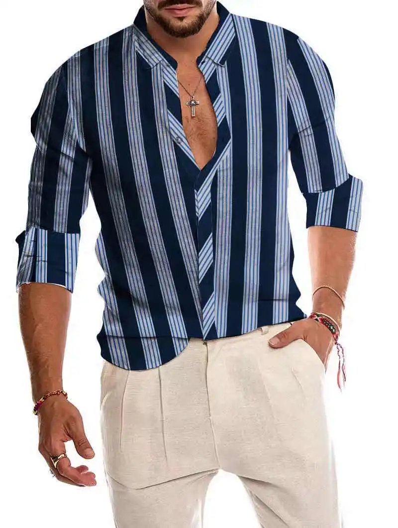 Men's Shirt Long Sleeve Hawaiian  Social Luxury Button Up Cardigan Blouses Wholesale 2021Single Breasted Turn-down Collar Broad