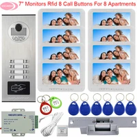 For 8 Monitors Video Door Phone Intercom Camera Access Control Intercoms Security Door Entry With Electric Strike Lock Intercoms