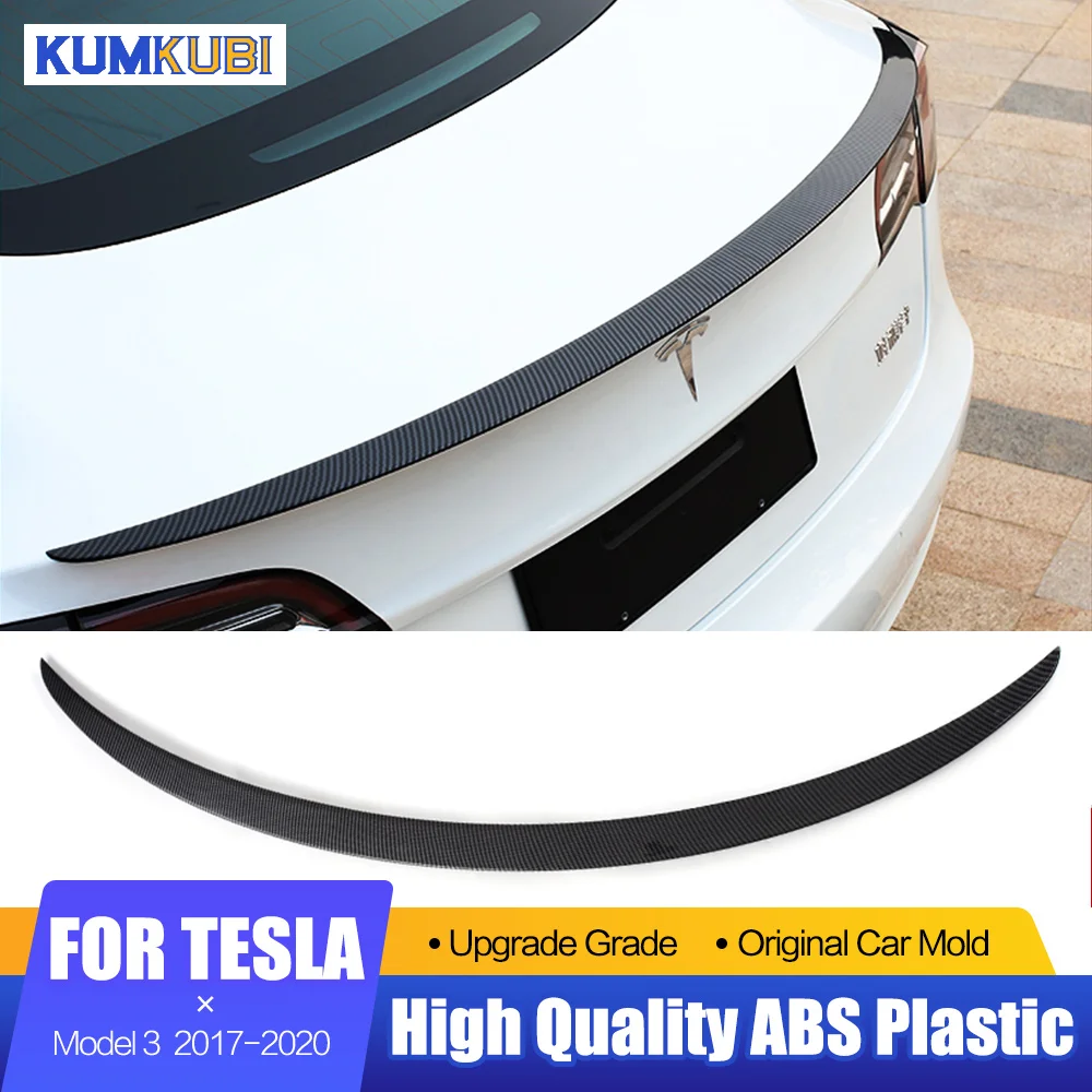 

KUMIKUBI Fit For Tesla Model 3 Rear Trunk Spoiler 2017 2018 2019 2020 Rear Trunk Lip Carbon Fiber ABS Wing Spoiler Car Styling