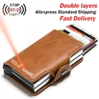Анти Rfid ID держатель для карт для мужчин бизнес держатель для кредитных карт унисекс мужской кошелек PU кожаный держатель для Карт Двойная алюминиевая коробка