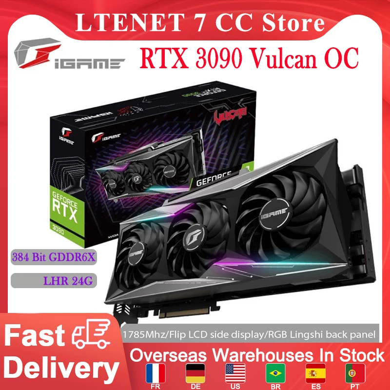 

Цветная видеокарта IGame RTX 3090 Vulcan OC 3080 12/24G 1695-1785 МГц 8 Pin 384 бит, игровая видеокарта для компьютера, ПК