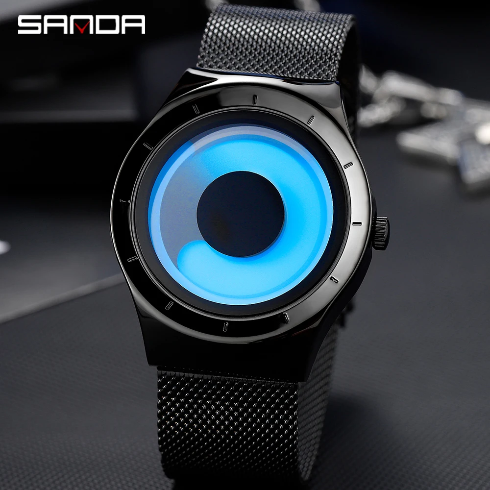 Мужские кварцевые часы SANDA модные водостойкие со стальным ремешком и градиентным