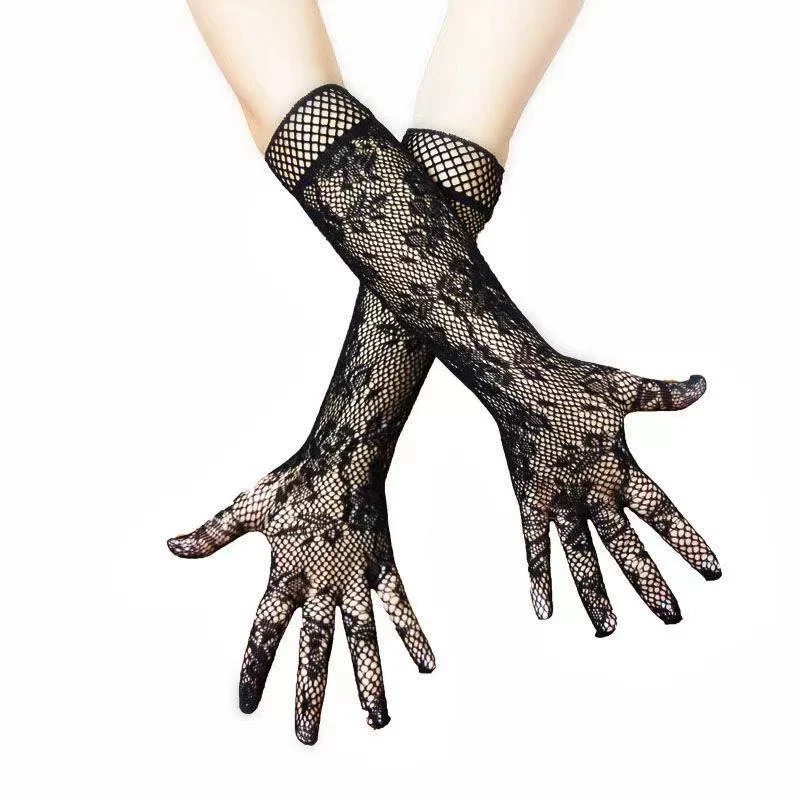

Summer Sun Protection Women Sexy Lace Gloves Fishnet Flower Sheer Intimates Bodysuit Goth Clothes Punk Gothic Wedding Gloves