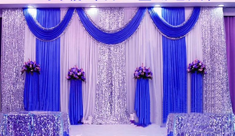 

3*6m (10ft*20ft) Ice Silk Wedding Curtain Backdrops With Silver Sequin Swag Wedding Event Party Decortaions Supplies