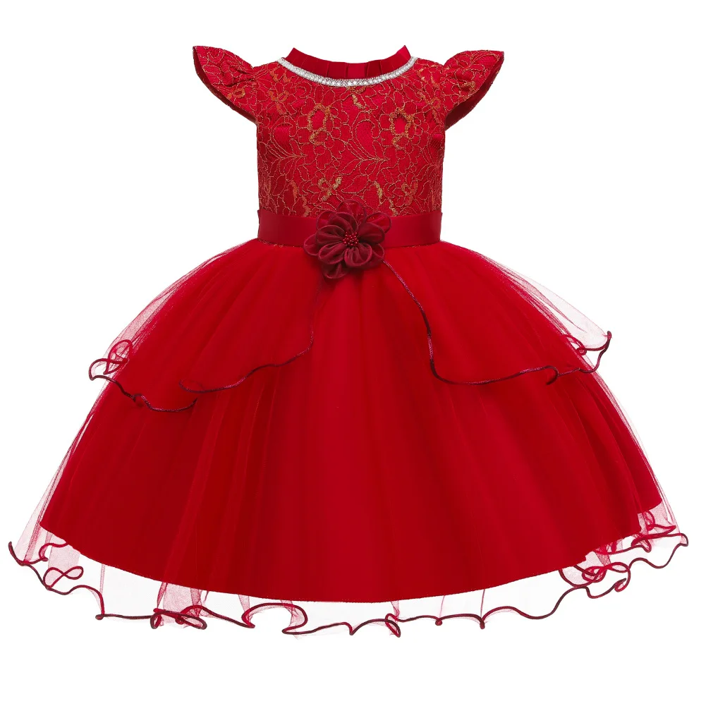 vintage Flower girls dress flare sleeve kids dresses for princess turtlenect Beaded Christmas Ceremony | Детская одежда и обувь