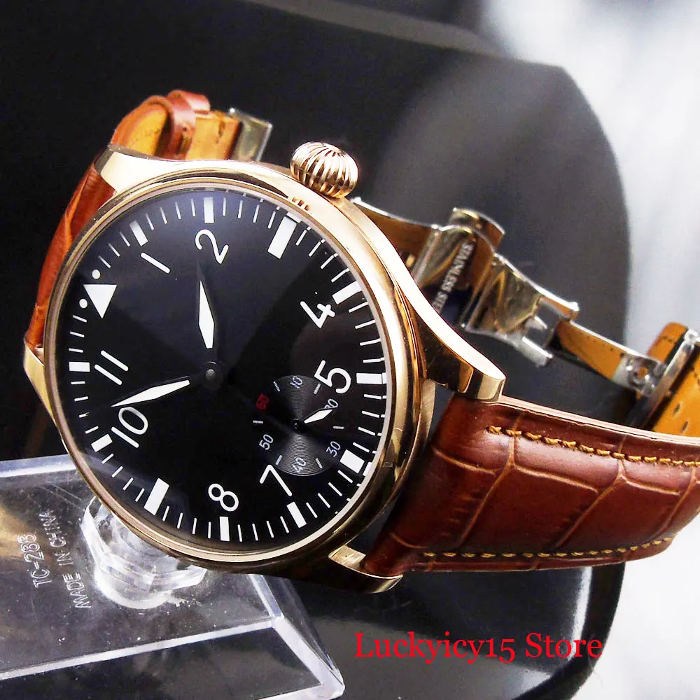 PARNIS стерильный черный циферблат 44 мм ручной обмотки мужские наручные часы 6498 Move