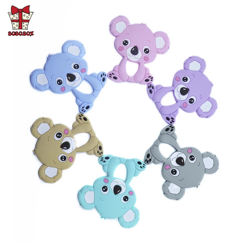 BOBO.BOX 1pc Silicone Teether Animal Koala Baby Teether Pendant Food Grade BPA Free Baby Teething Chew Charms Silicone Beads Toy