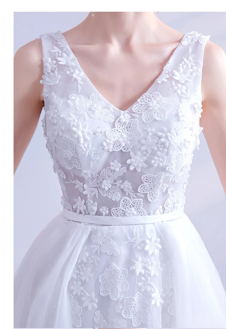 

Elegant Boho Wedding Dresses 2020 Long Lace V Neck Sleeveless A Line robe de mariage Cheap Bride Gown Stock Walk Beside You