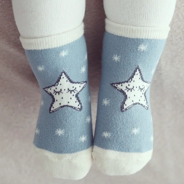 Носки для малышей с изображением луны и звезд Нескользящие зимние носки на