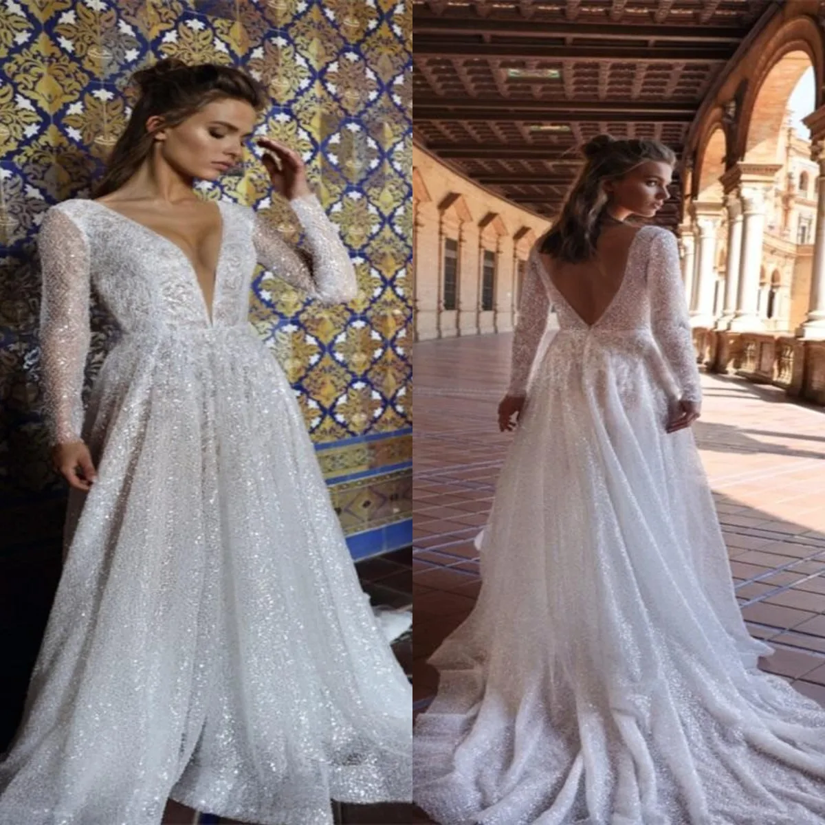 

Bohemian 2022 A Line Wedding Dresses Lace Applique Long Sleeve Bridal Gowns Sweep Train Custom Made Beach Abiti Da Sposa