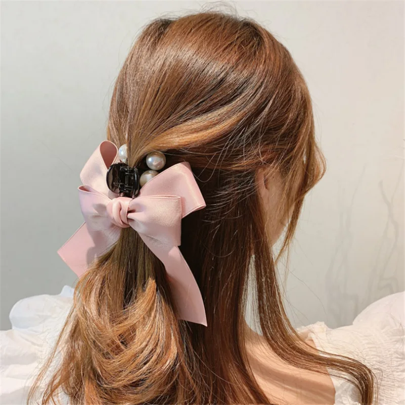 

Korean Bow Pearl hair clips For Women Girls Hair Accessories Hair Jaw Clip Sweet Hair Refreshing Barrettes заколки на волосы
