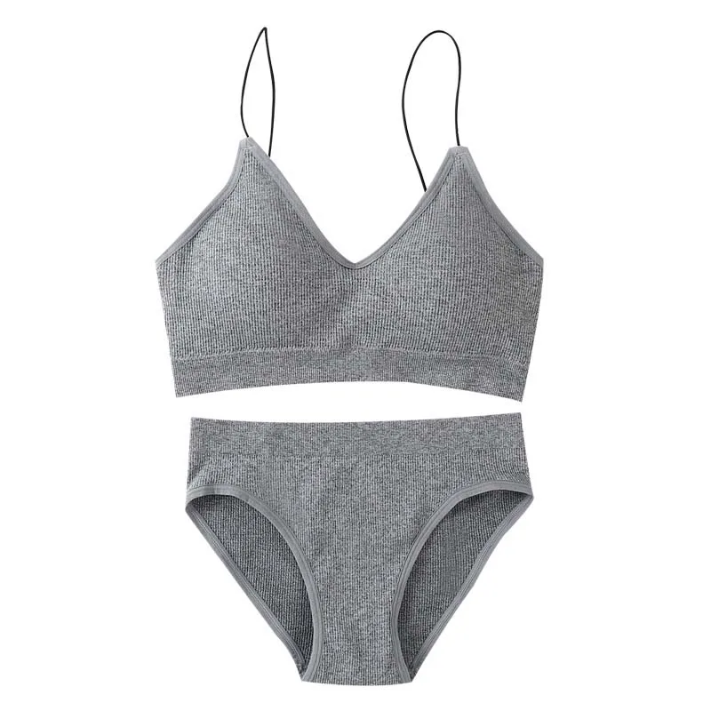 

Meet'r Seamless Women Ribbed Top Panties Set Push Up Fitness Soft Active Padded Bra Sexy Underwear Stretchy Female Lingerie