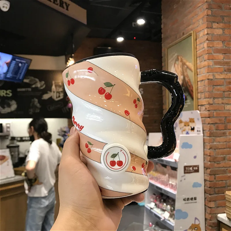 

European-style simple couple mug ceramic with lid large capacity coffee