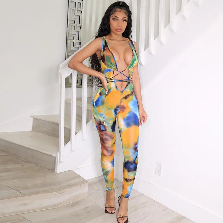 Женский слитный комбинезон с глубоким V-образным вырезом Облегающий для вечерние