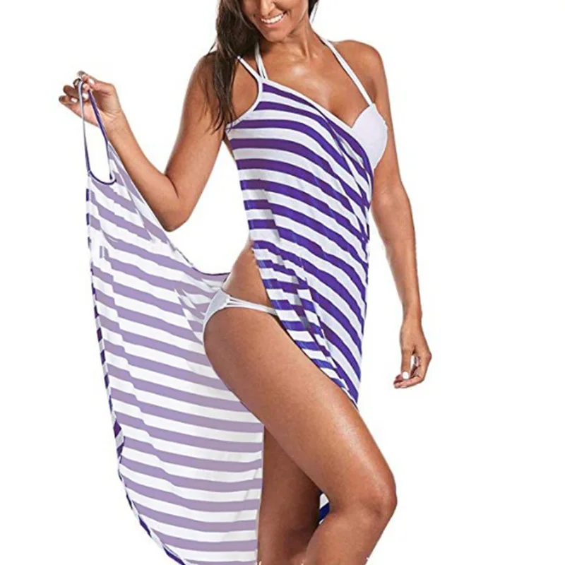 

2021 women's one-piece long skirt summer new hot style sexy beach skirt sweet casual holiday skirt striped halter strap dress