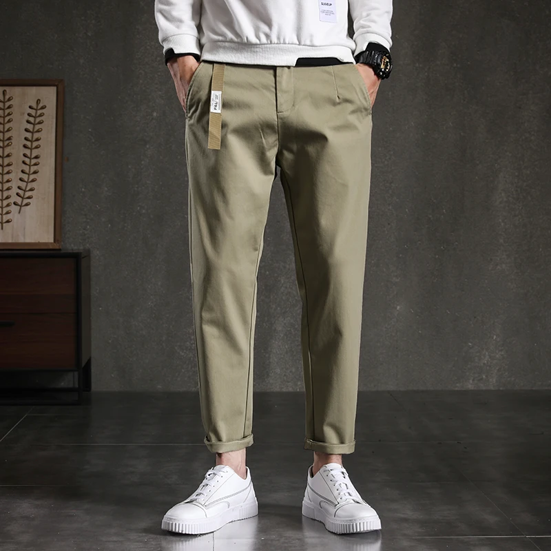 

Khaki Casual Autumn and Winter High-End Men Trousers Straight Tube Thickened Korean Edition Trend Slim Pants