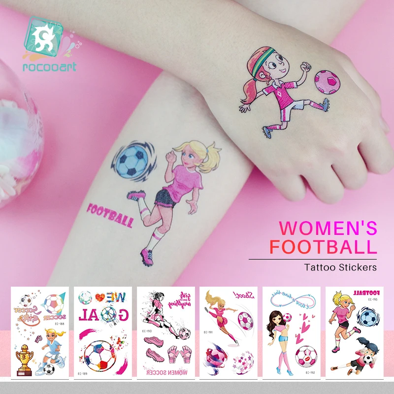 

Rocooart Temporary Fake Tatoo Kids Tattoo Sticker Cool Football Soccer Fans Tatto Tatouage Waterproof tattoos For Women Girls