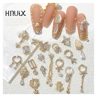 1pieces 3d metal zircon nail art jewelry japanese pearl pendant decorations top quality crystal manicure diamond charms
