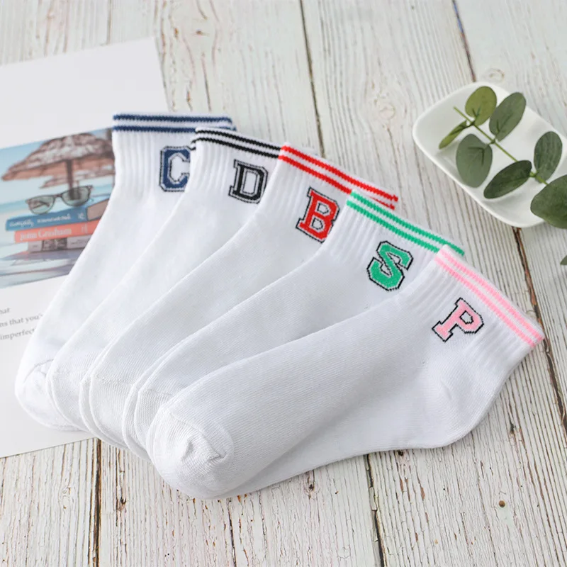 5 пар женские хлопковые носки с буквенным принтом|Носки| |