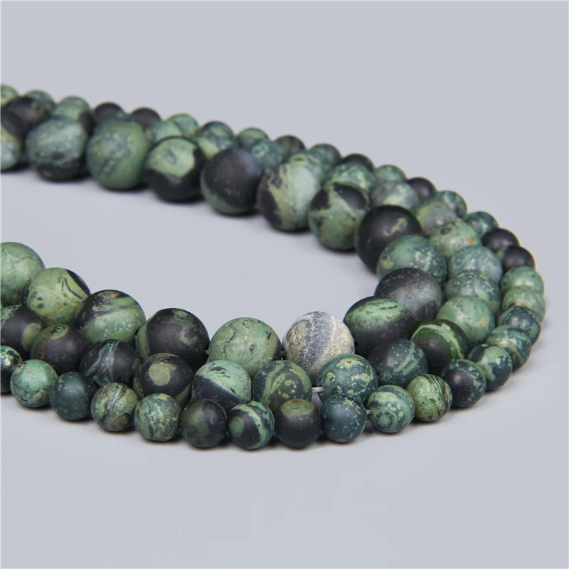 

Natural Green Frosted Stone Kambaba Jaspers Round Loose Matte Beads For Jewelry Making DIY Bracelet Earrings Accessories 15''