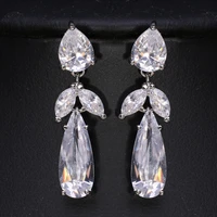ekopdee new trendy leaf heart cubic zirconia earrings for women vintage waterdrop crystal earrings wedding jewelry pendientes
