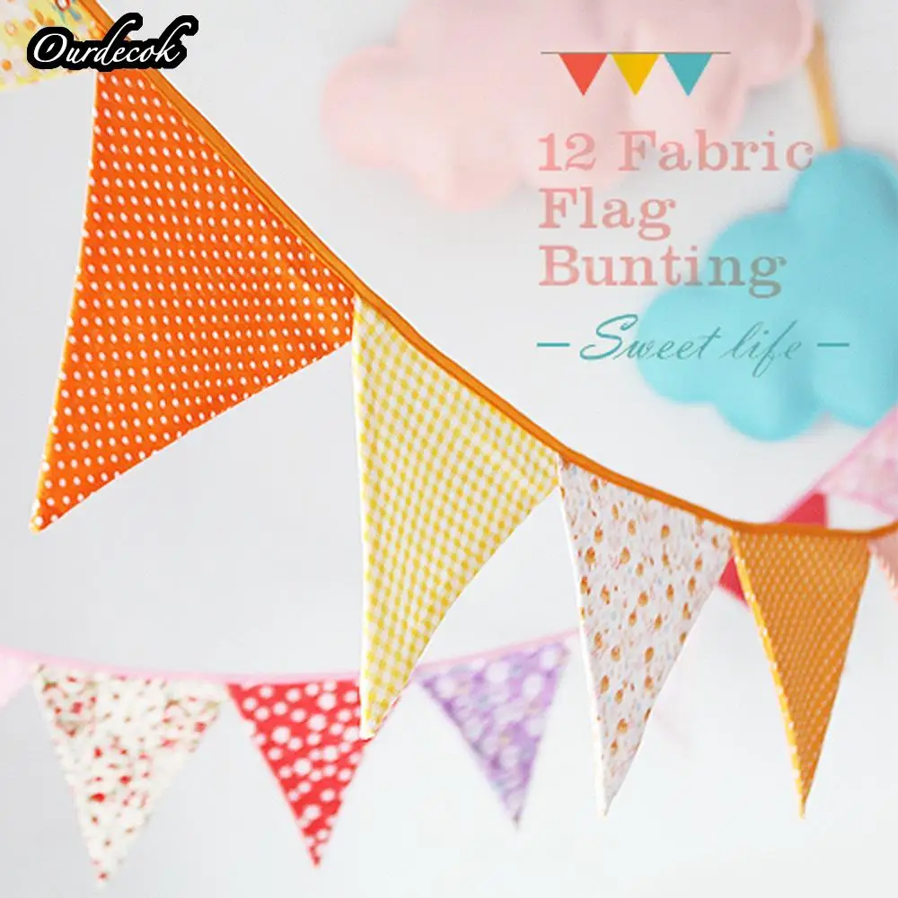 10 pieces 2.4m Multicolor Handmade 12flags Bunting Double side Fabric Flag Banner Garland Wedding Party Decoration | Дом и сад